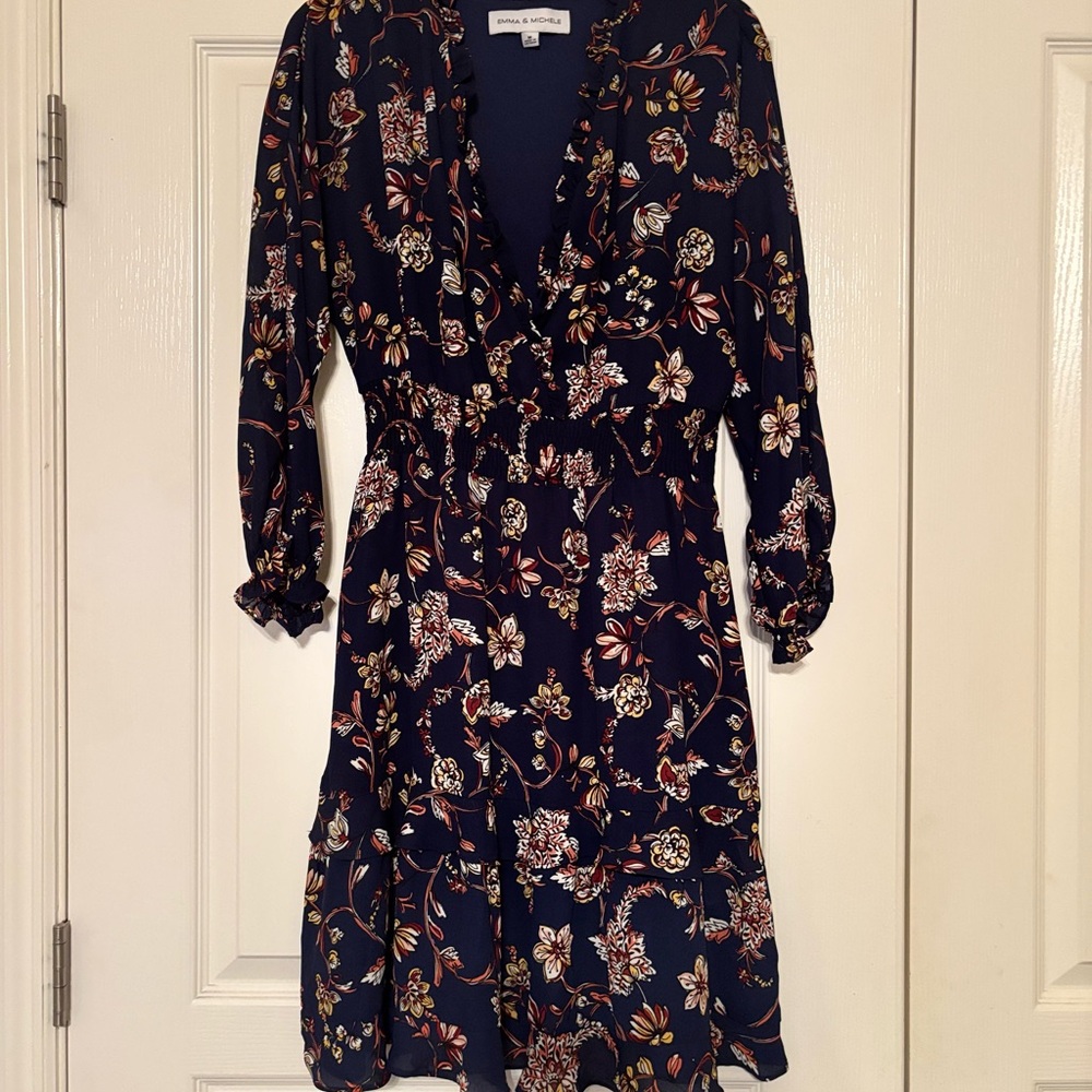 Emma & Michele Navy Floral Long Sleeve Dress